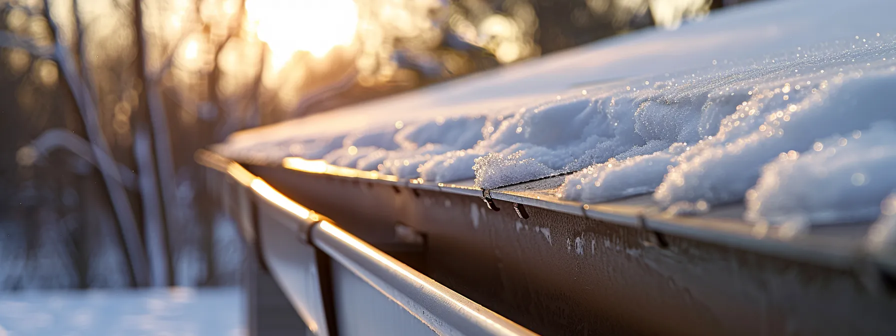 a sleek metal snow guard installed neatly along the edge of a snowy roof, ensuring protection and durability against winter elements.